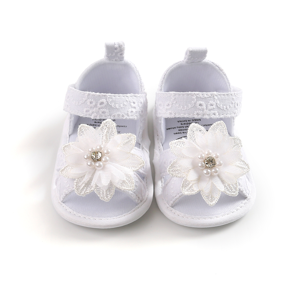 Sandale albe floricica 0-6 luni
